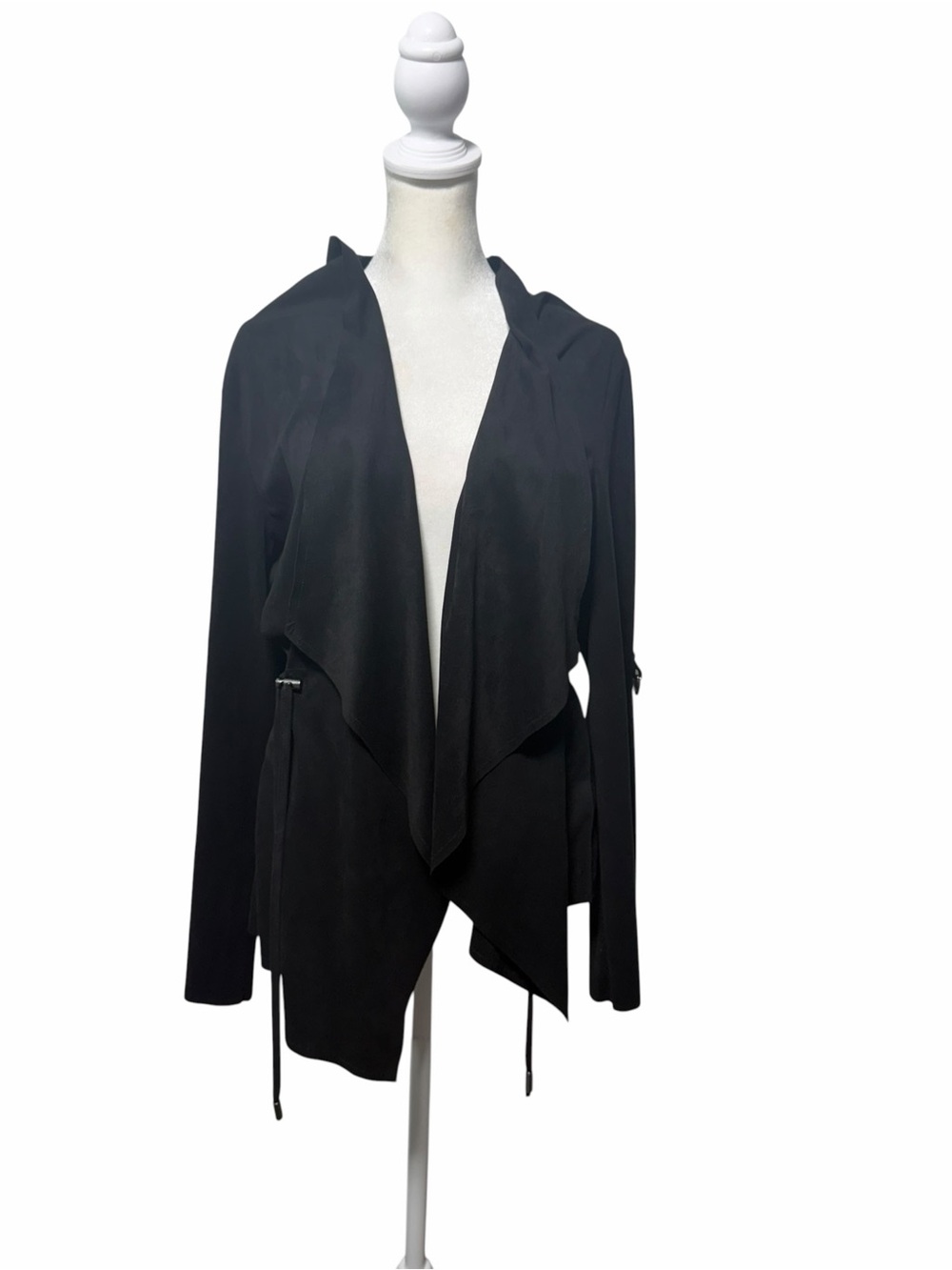 Philosophy Republic Clothing Black Faux Leather Waterfall Jacket Drawstring L